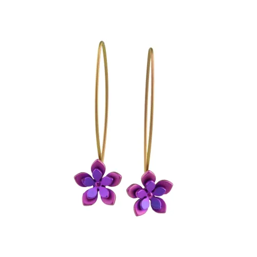 Double Five Pink Petal Flower Drop Earrings